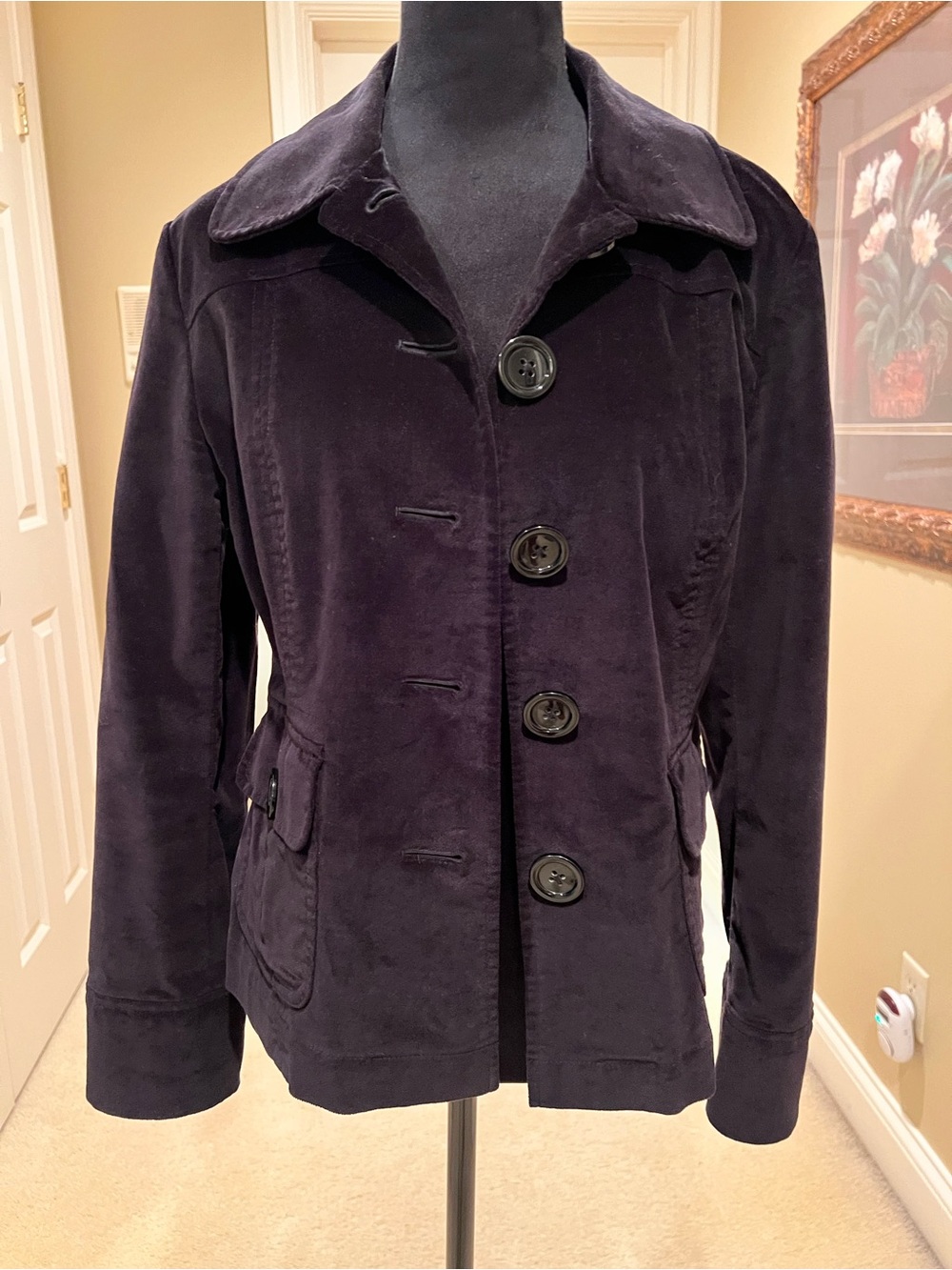 Talbots Velvet Button-Front Jacket in black